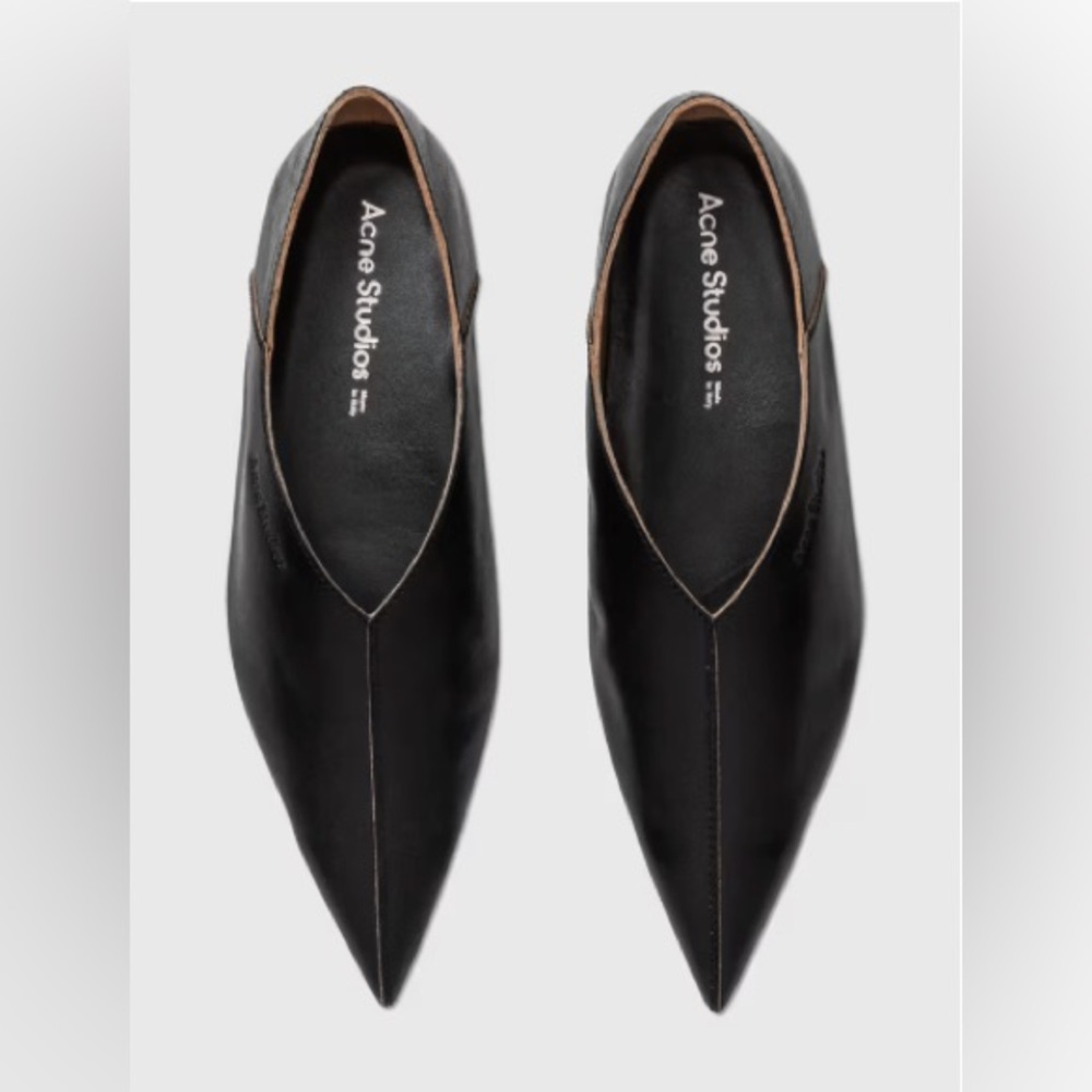 Acne Studios Black Leather Extreme Pointy Toe Flats Minimalist